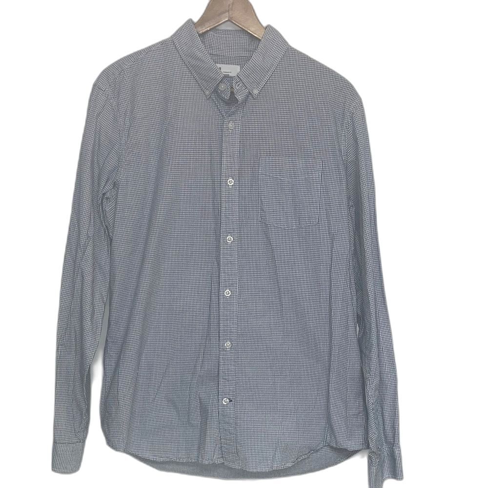 GAP SZ Large Standard Fit Blue & White Plaid Button Down Shirt, Classic, Preppy